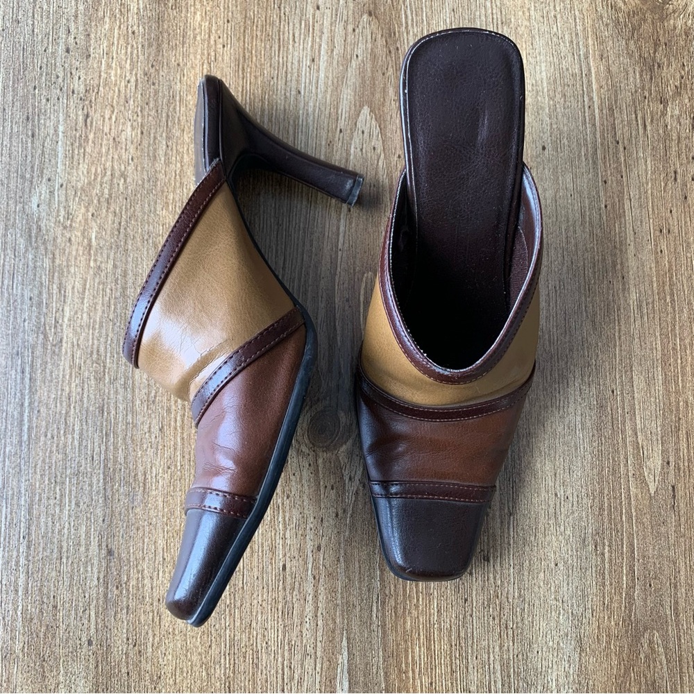 Vintage 90s Two-Tone Brown Tan Leather Mules